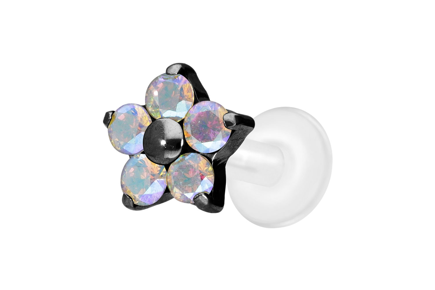 PTFE Labret Piercing mit Innengewinde + Titan-Aufsatz KRISTALLBLUME